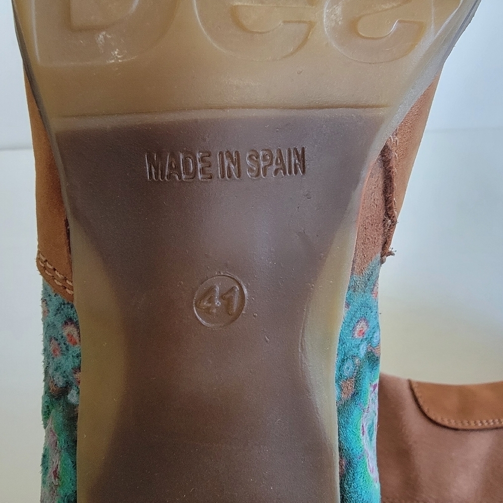 Desigual Tan Suede Ankle Boots Size 41 US 10 Boho Pink Turquoise Floral Eclectic - Picture 14 of 16